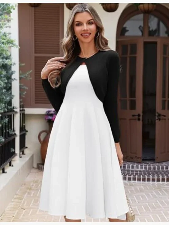 Long Sleeve Cropped Cardigan Shrug for Dresses S-XL Knit Sweater - Picture 5 of 7